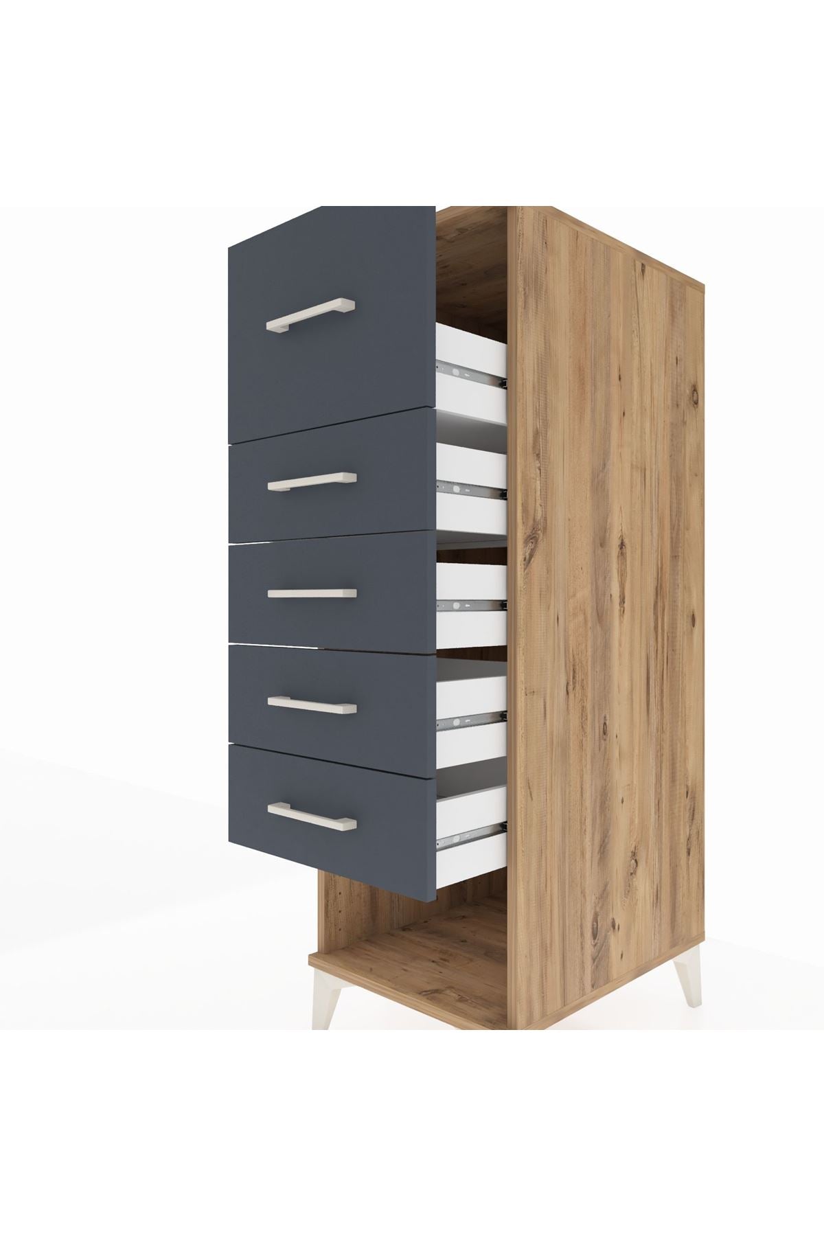 Kronos Dolap 5 Çekmeceli 44x59x134 Çam-Antrasit