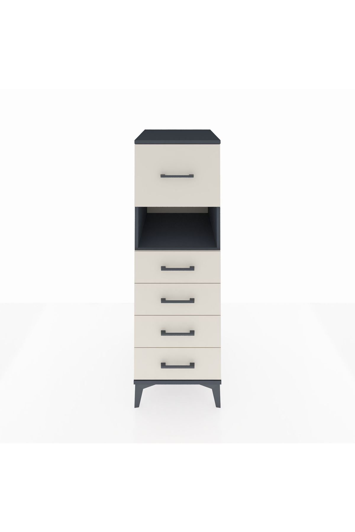 Kronos Dolap Tek Raflı 5 Çekmeceli 44x59x134 Antrasit-Aytaşı