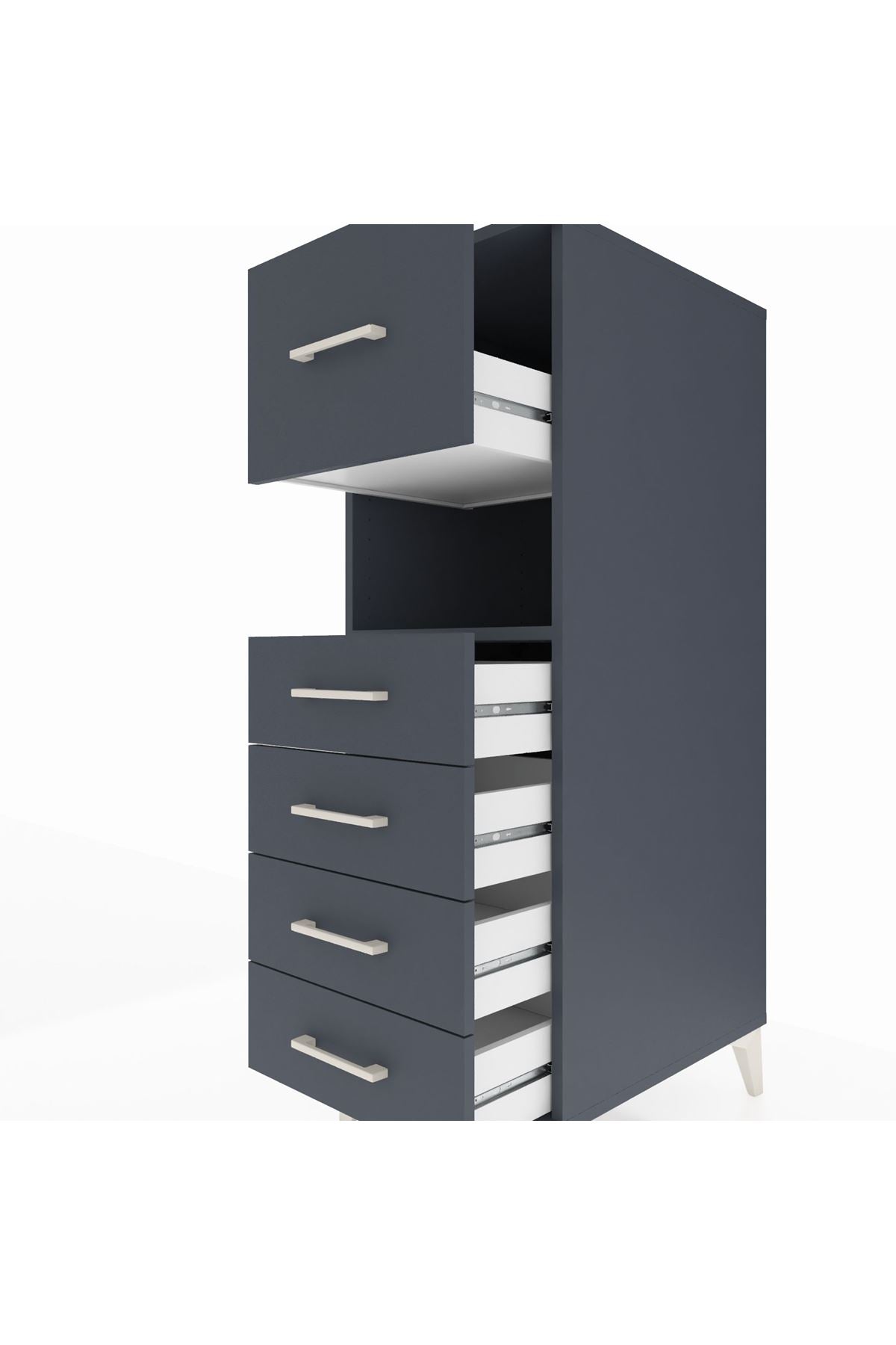 Kronos Dolap Tek Raflı 5 Çekmeceli 44x59x134 Antrasit-Antrasit