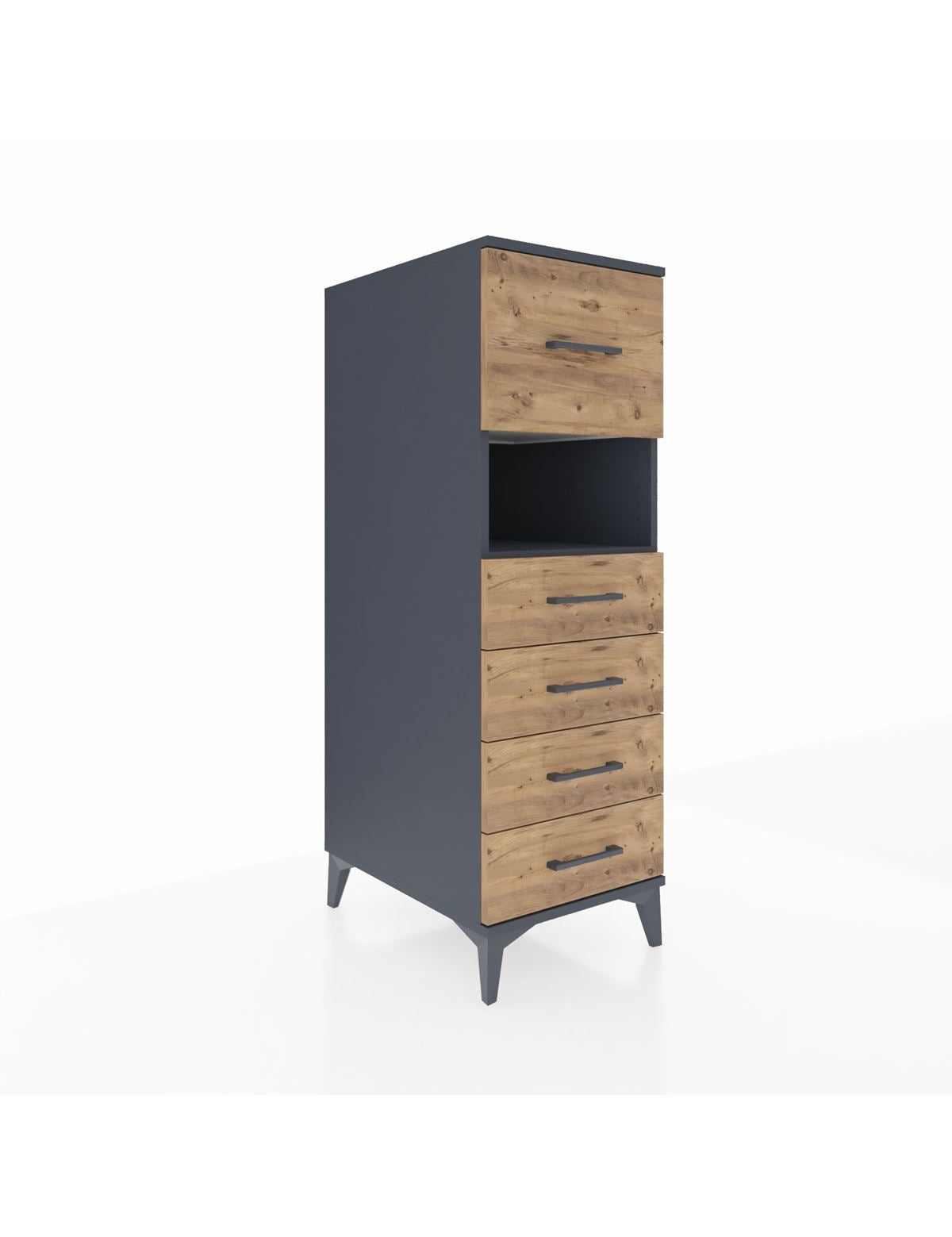 Kronos Dolap Tek Raflı 5 Çekmeceli 44x59x134 Antrasit-Çam