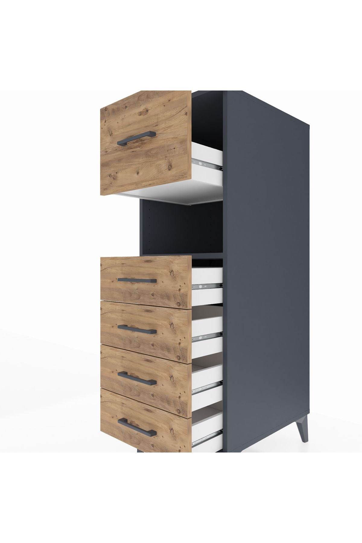 Kronos Dolap Tek Raflı 5 Çekmeceli 44x59x134 Antrasit-Çam