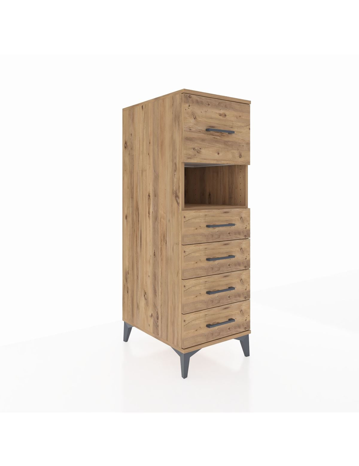 Kronos Dolap Tek Raflı 5 Çekmeceli 44x59x134 Çam-Çam