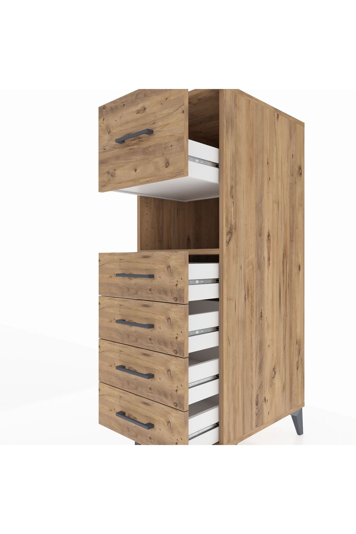 Kronos Dolap Tek Raflı 5 Çekmeceli 44x59x134 Çam-Çam