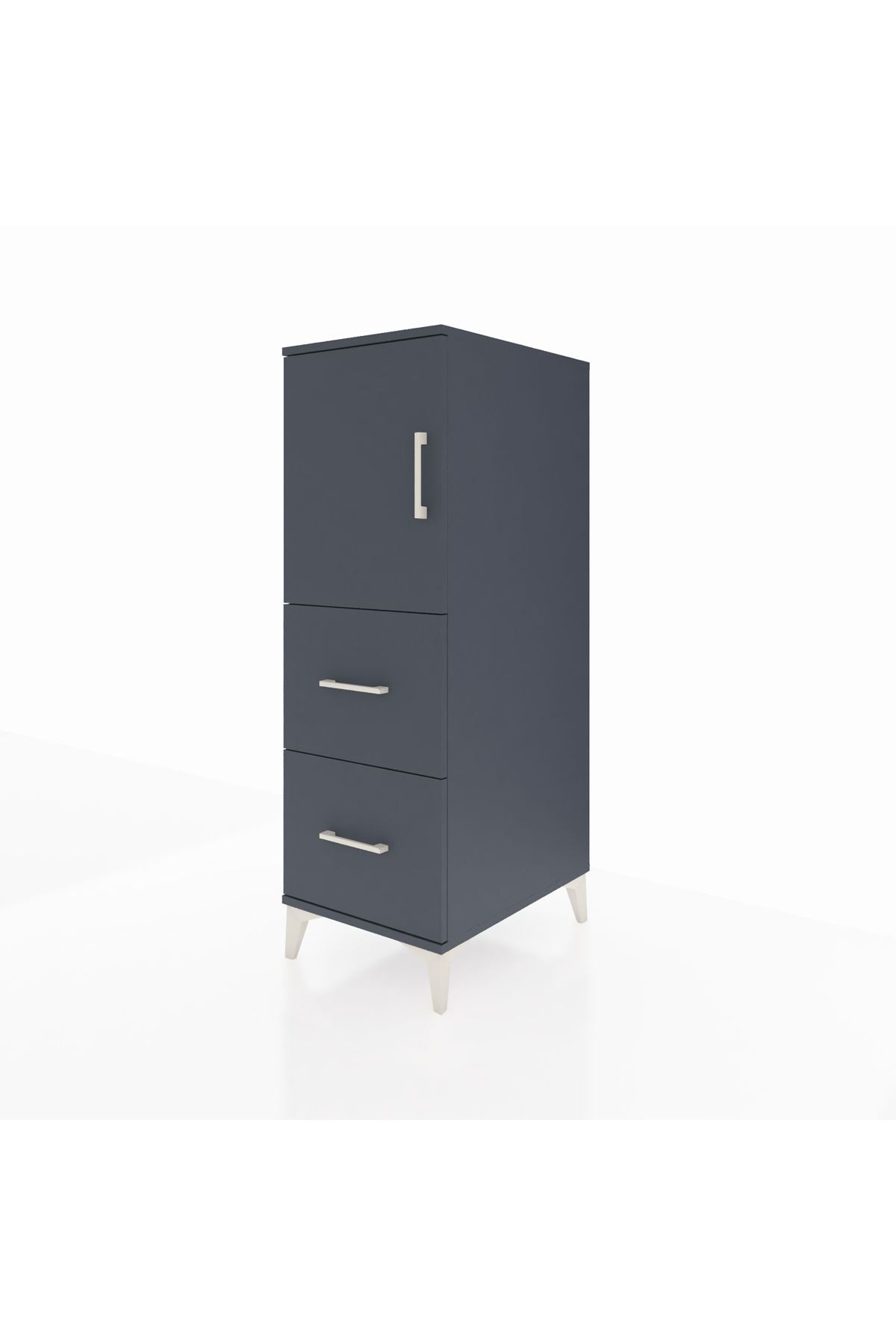 Kronos Dolap Tek Raflı 2 Çekmeceli Tek Kapaklı 44x59x134 Antrasit-Antrasit