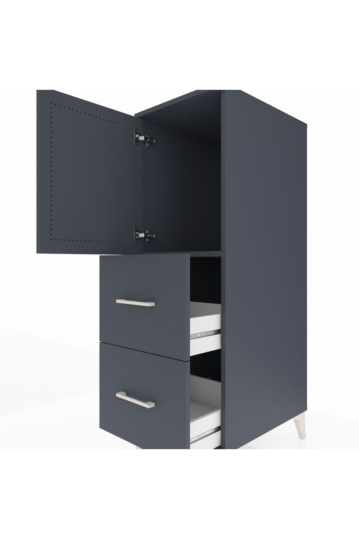 Kronos Dolap Tek Raflı 2 Çekmeceli Tek Kapaklı 44x59x134 Antrasit-Antrasit