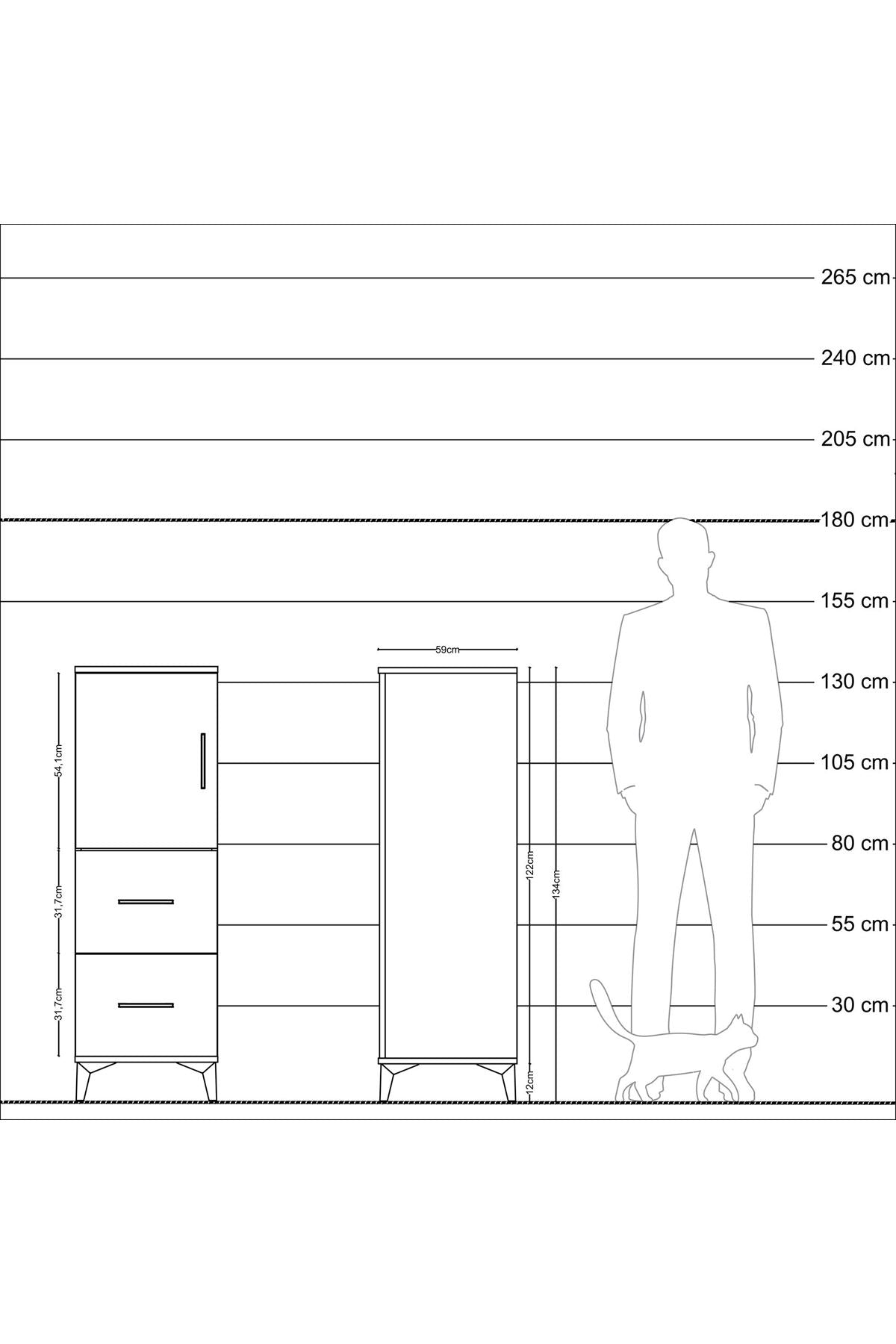Kronos Dolap Tek Raflı 2 Çekmeceli Tek Kapaklı 44x59x134 Antrasit-Antrasit