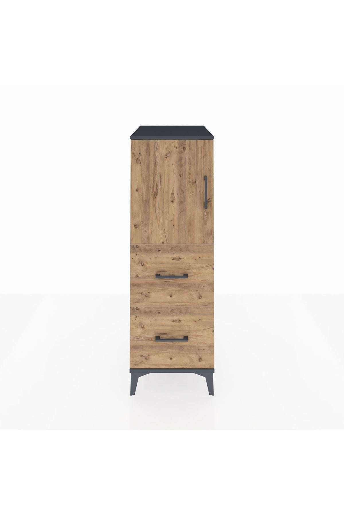 Kronos Dolap Tek Raflı 2 Çekmeceli Tek Kapaklı 44x59x134 Antrasit-Çam