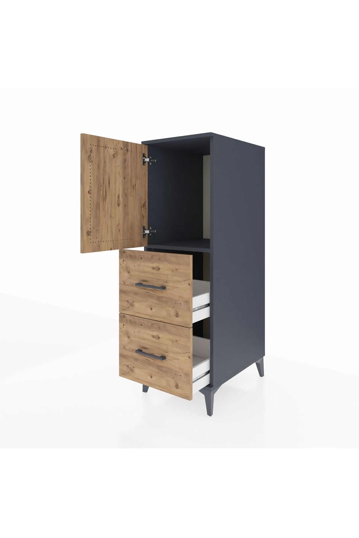 Kronos Dolap Tek Raflı 2 Çekmeceli Tek Kapaklı 44x59x134 Antrasit-Çam