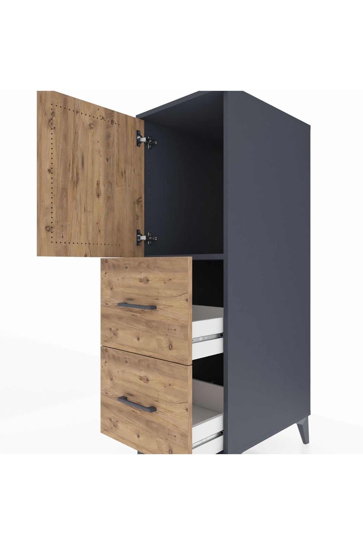 Kronos Dolap Tek Raflı 2 Çekmeceli Tek Kapaklı 44x59x134 Antrasit-Çam