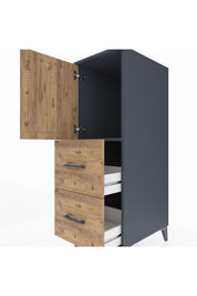 Kronos Dolap Tek Raflı 2 Çekmeceli Tek Kapaklı 44x59x134 Antrasit-Çam