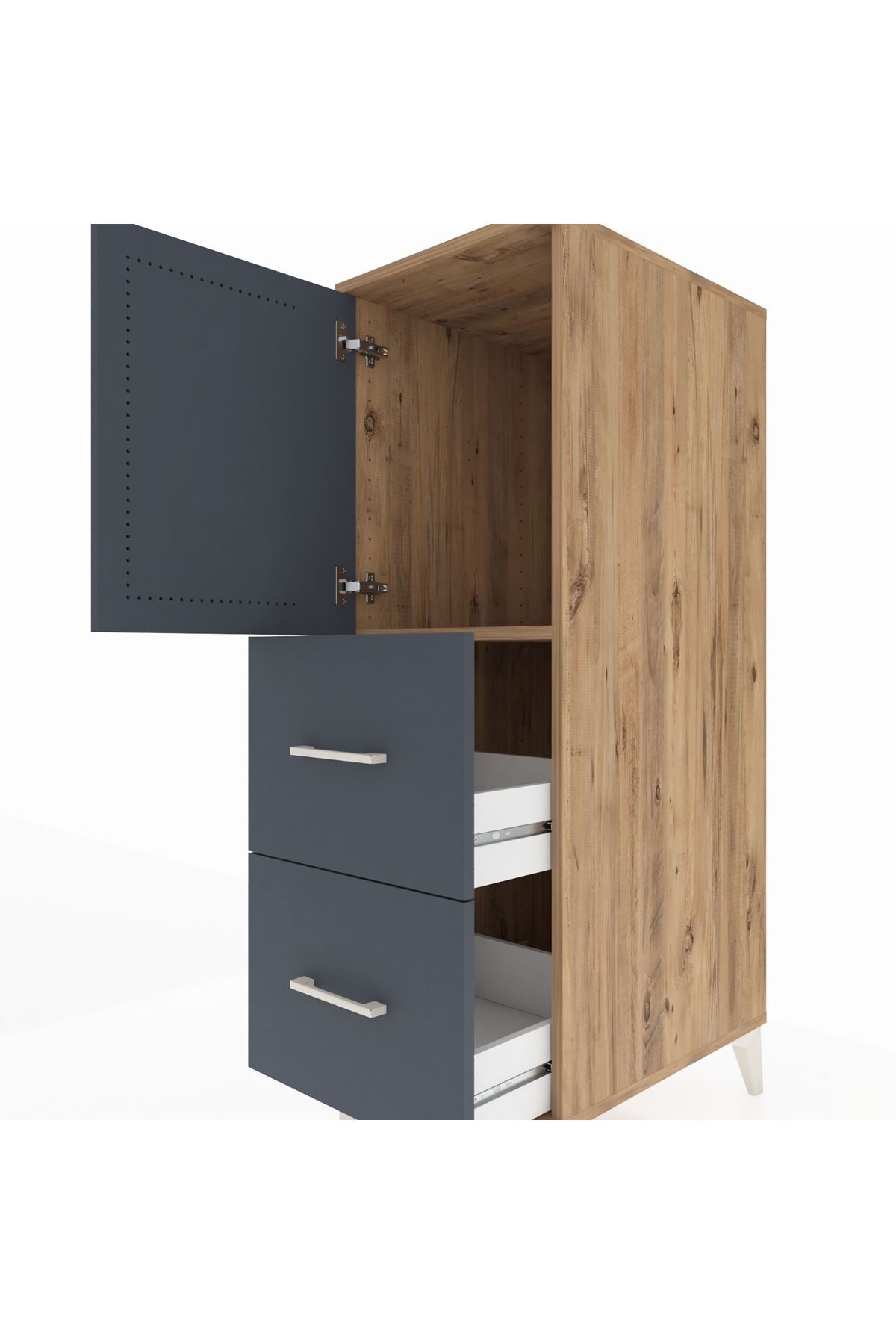 Kronos Dolap Tek Raflı 2 Çekmeceli Tek Kapaklı 44x59x134 Çam-Antrasit