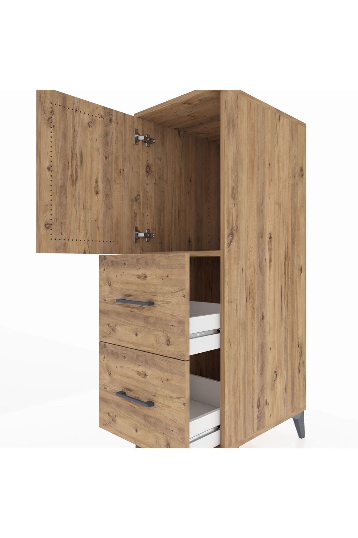 Kronos Dolap Tek Raflı 2 Çekmeceli Tek Kapaklı 44x59x134 Çam-Çam