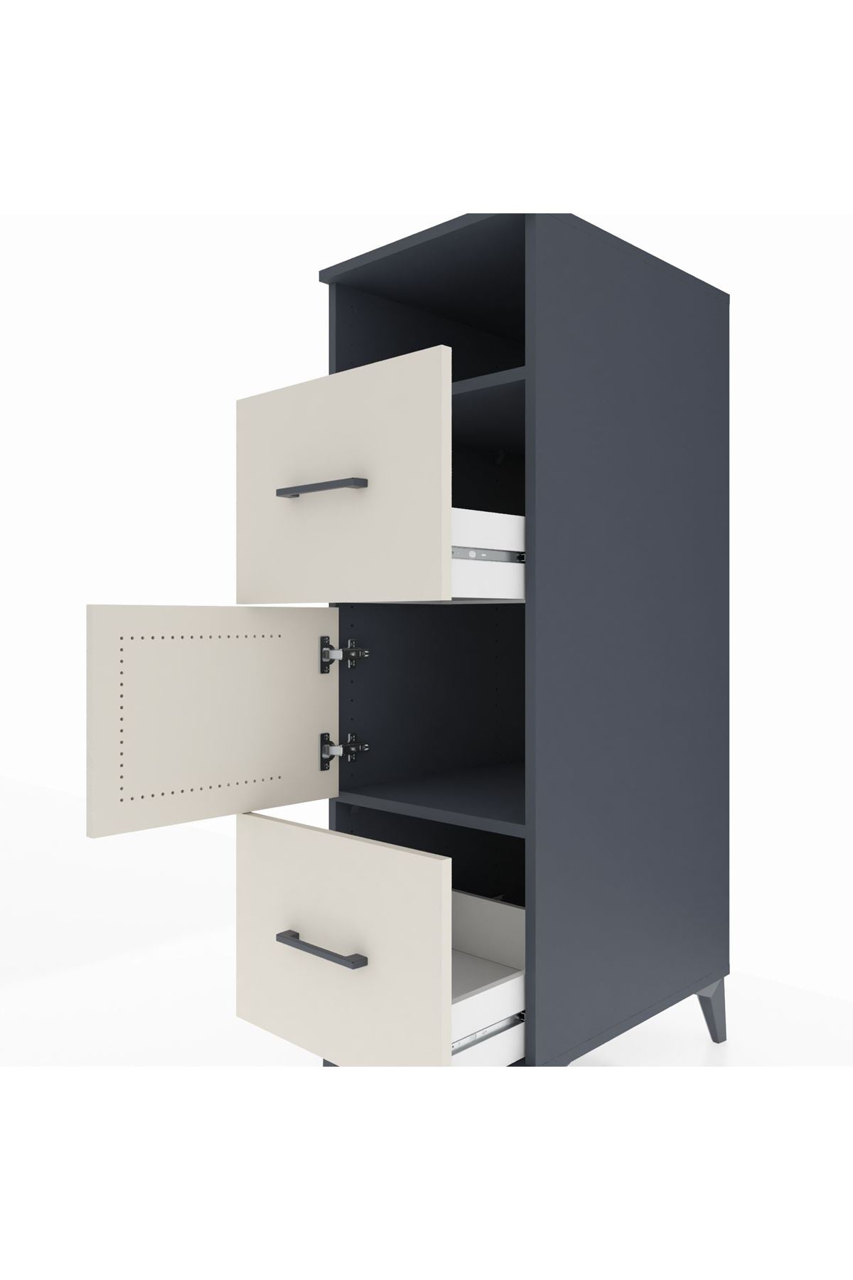 Kronos Dolap 2 Raflı 2 Çekmeceli Tek Kapaklı 44x59x134 Antrasit-Aytaşı