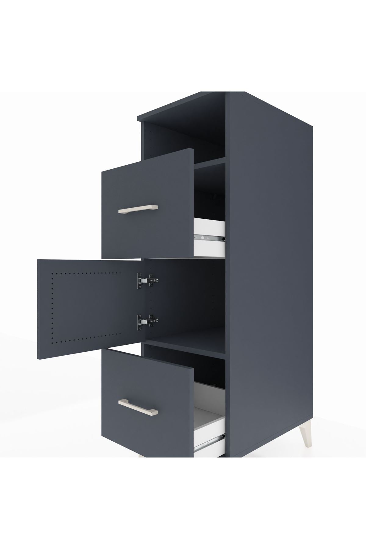 Kronos Dolap 2 Raflı 2 Çekmeceli Tek Kapaklı 44x59x134 Antrasit-Antrasit