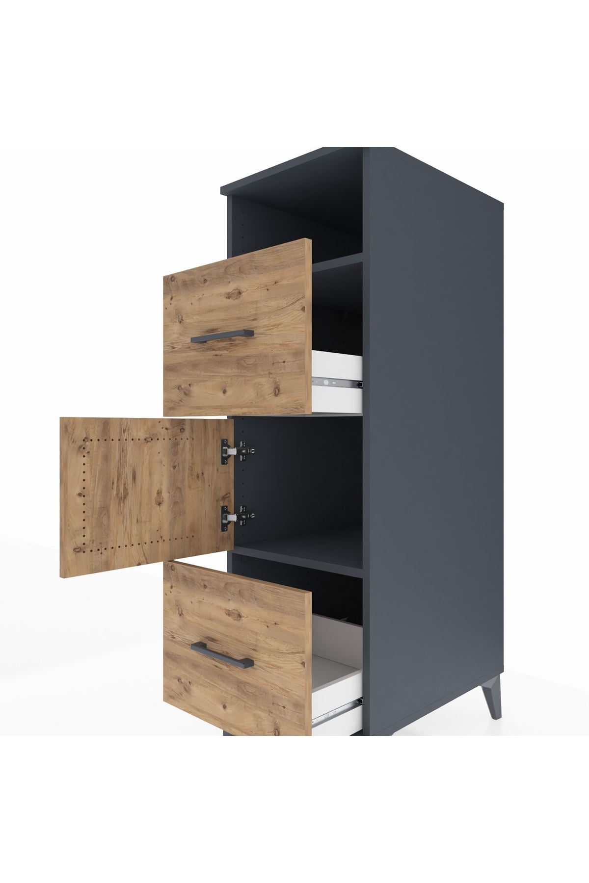 Kronos Dolap 2 Raflı 2 Çekmeceli Tek Kapaklı 44x59x134 Antrasit-Çam