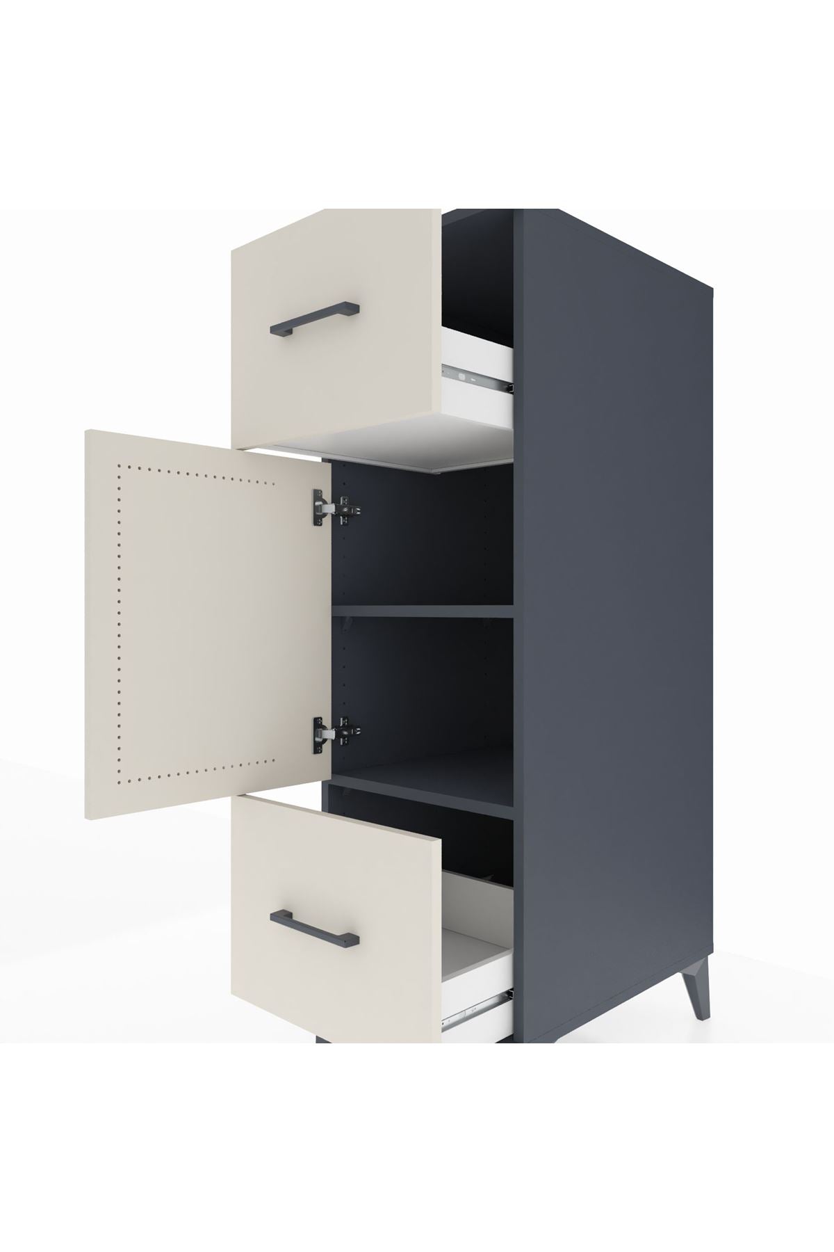 Kronos Dolap 2 Raflı 2 Çekmeceli Tek Kapaklı 44x59x134 Antrasit-Aytaşı