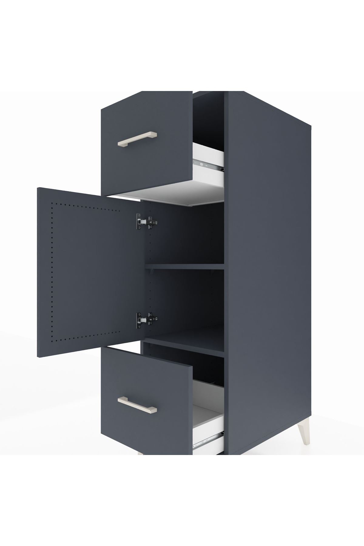 Kronos Dolap 2 Raflı 2 Çekmeceli Tek Kapaklı 44x59x134 Antrasit-Antrasit