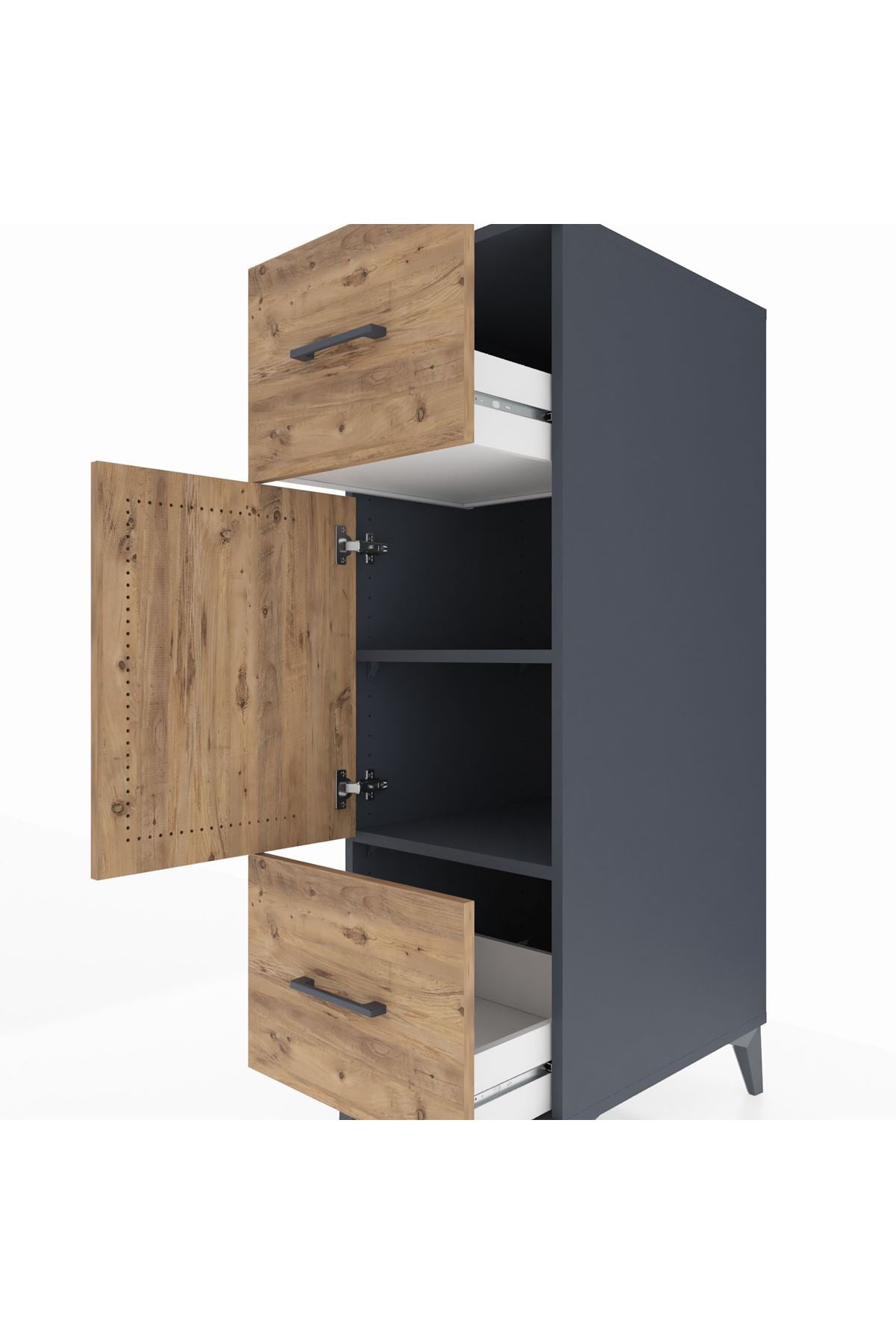 Kronos Dolap 2 Raflı 2 Çekmeceli Tek Kapaklı 44x59x134 Antrasit-Çam