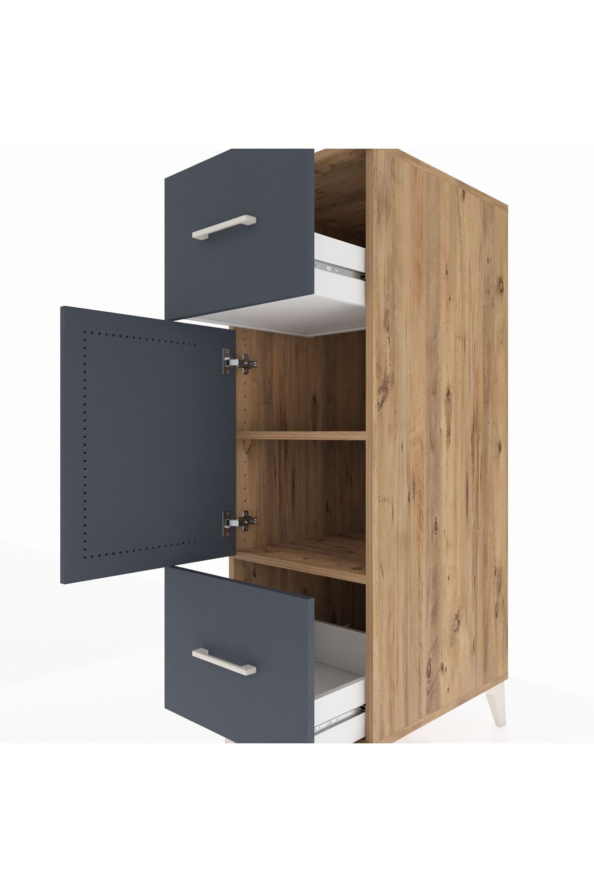 Kronos Dolap 2 Raflı 2 Çekmeceli Tek Kapaklı 44x59x134 Çam-Antrasit