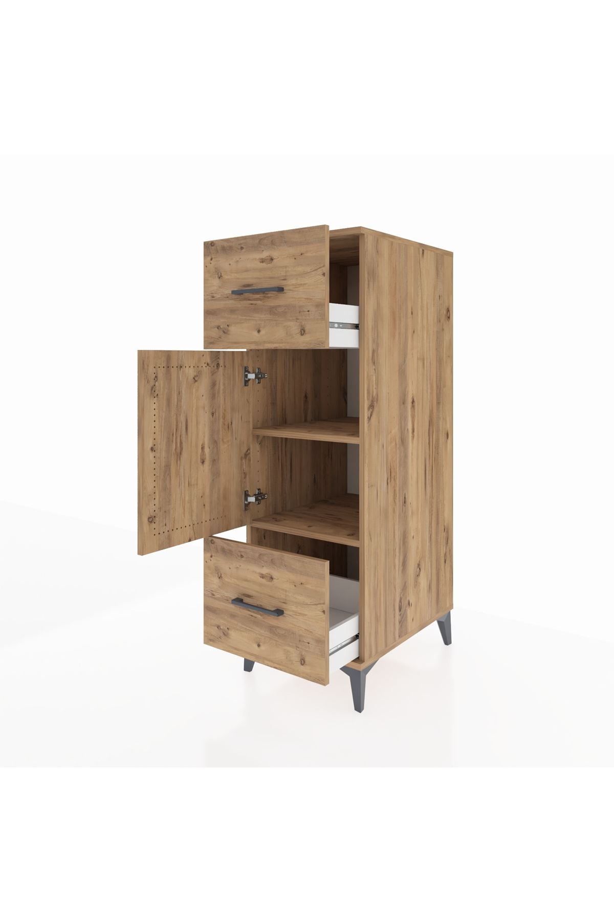 Kronos Dolap 2 Raflı 2 Çekmeceli Tek Kapaklı 44x59x134 Çam-Çam