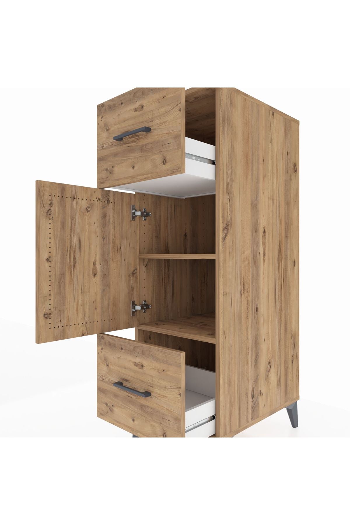 Kronos Dolap 2 Raflı 2 Çekmeceli Tek Kapaklı 44x59x134 Çam-Çam