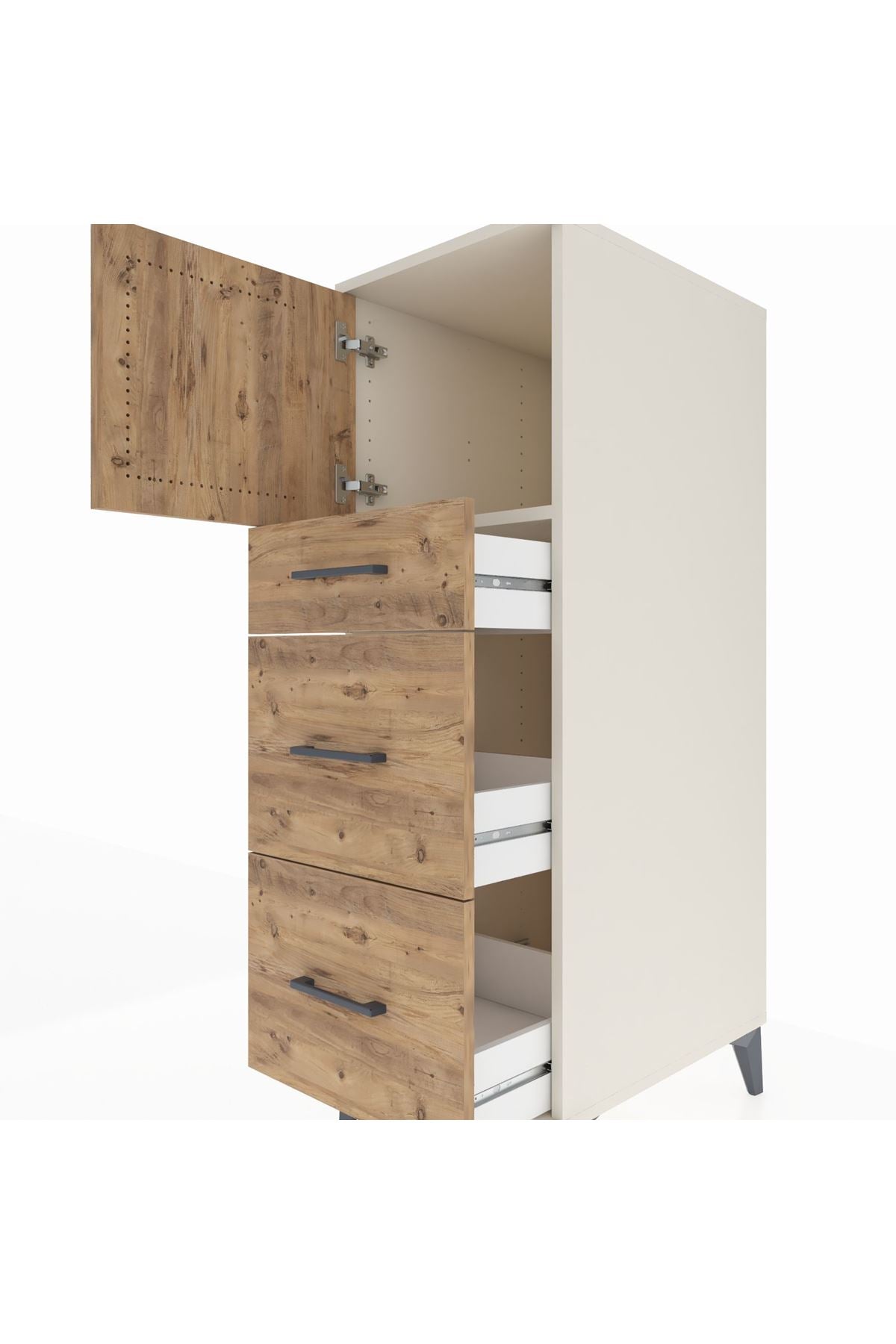 Kronos Dolap Tek Raflı 3 Çekmeceli Tek Kapaklı 44x59x134 Aytaşı-Çam