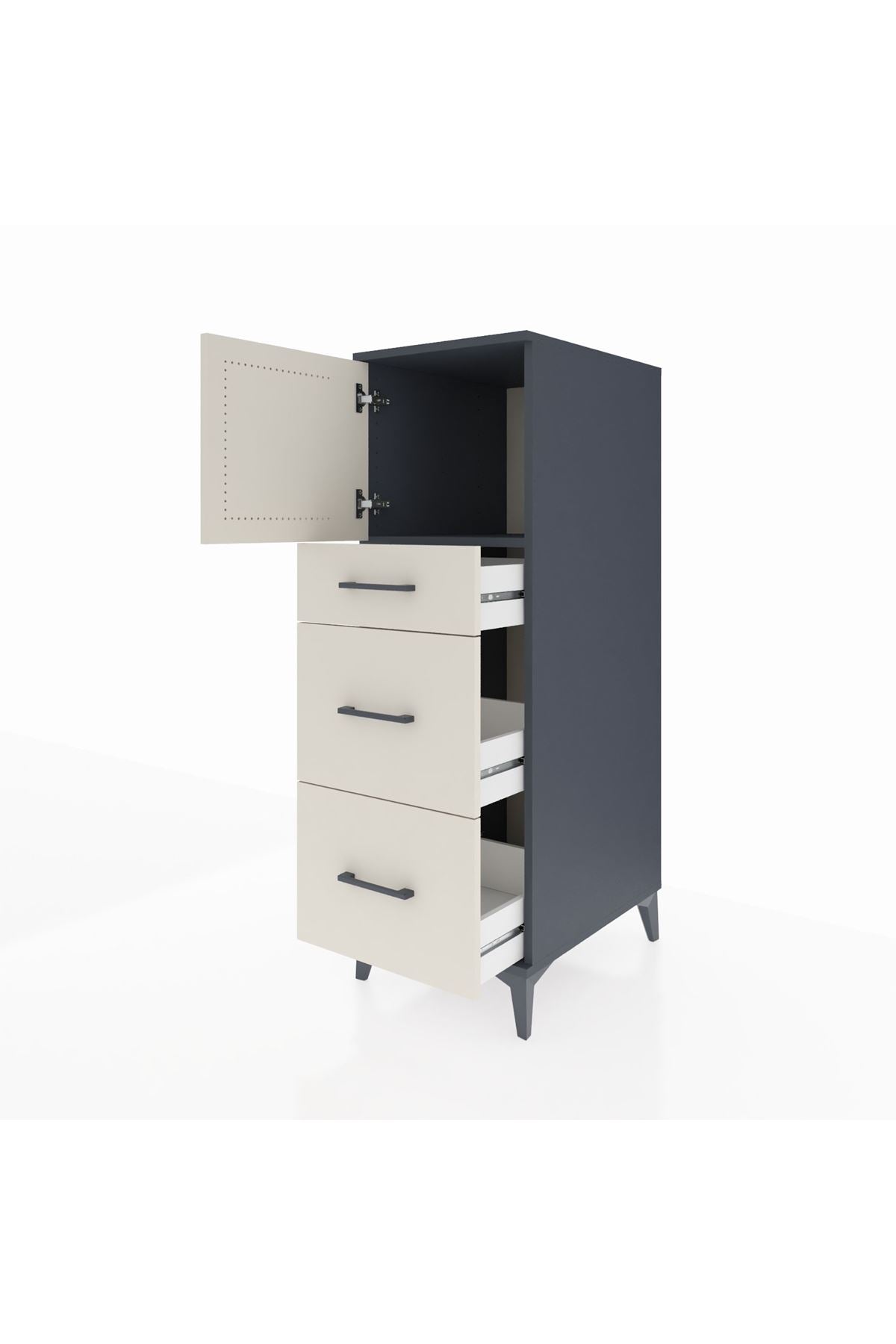 Kronos Dolap Tek Raflı 3 Çekmeceli Tek Kapaklı 44x59x134 Antrasit-Aytaşı