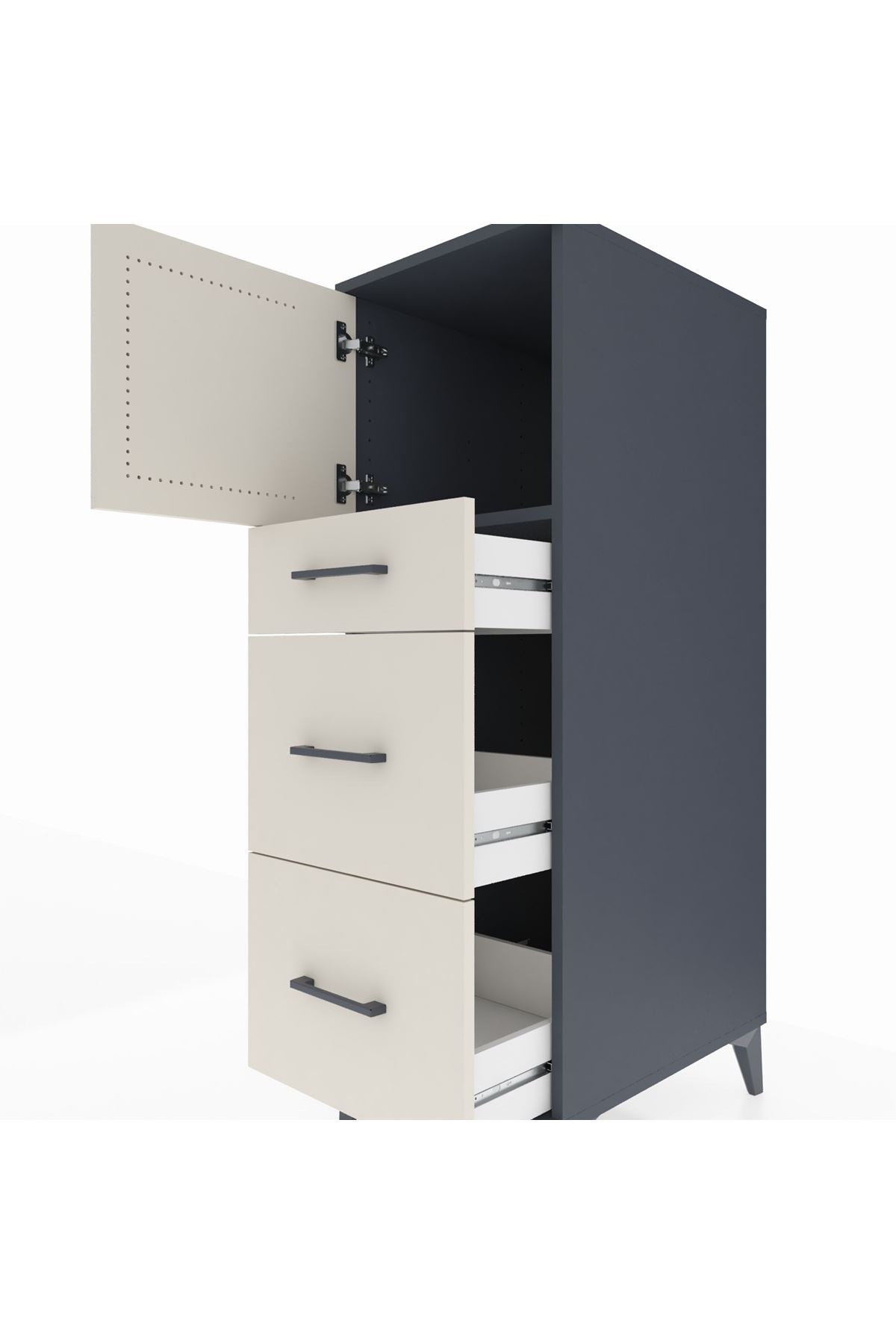 Kronos Dolap Tek Raflı 3 Çekmeceli Tek Kapaklı 44x59x134 Antrasit-Aytaşı