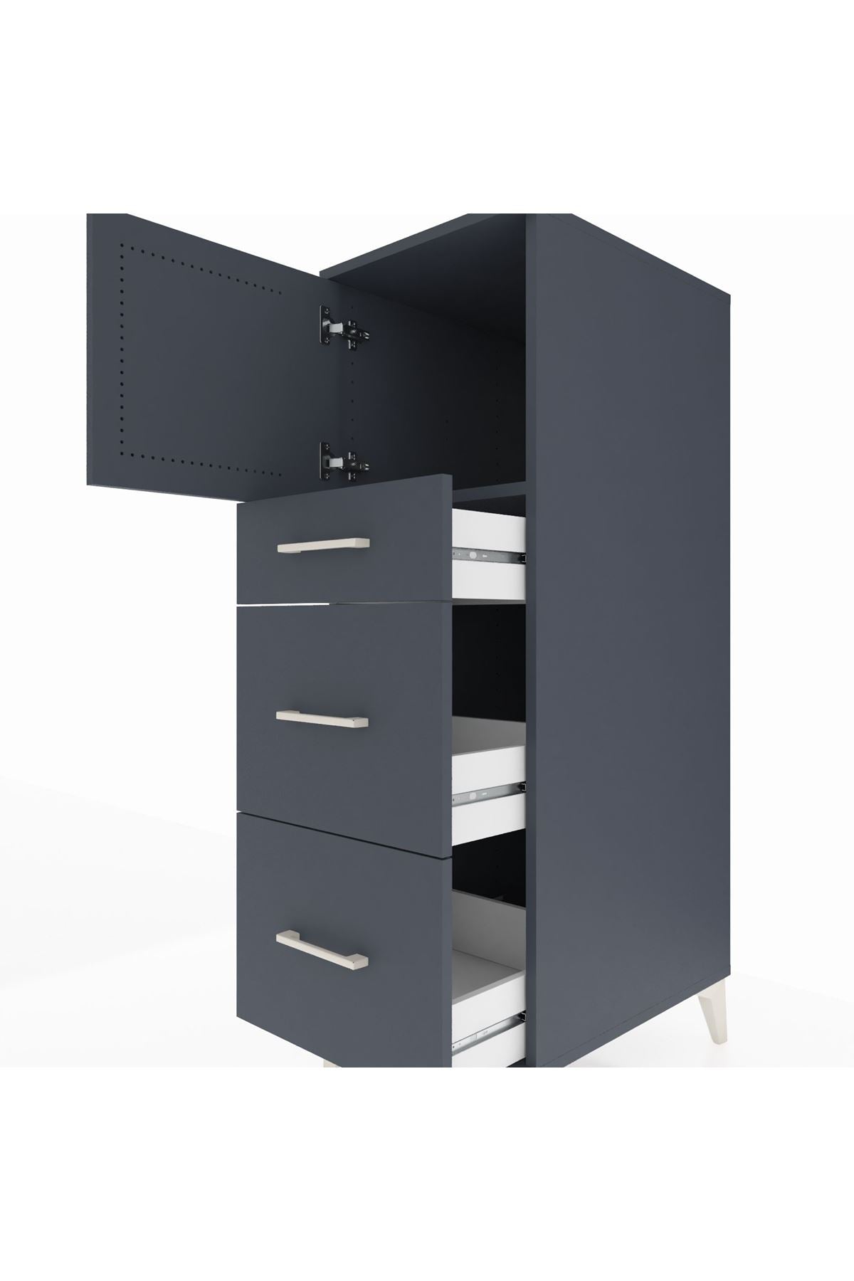 Kronos Dolap Tek Raflı 3 Çekmeceli Tek Kapaklı 44x59x134 Antrasit-Antrasit