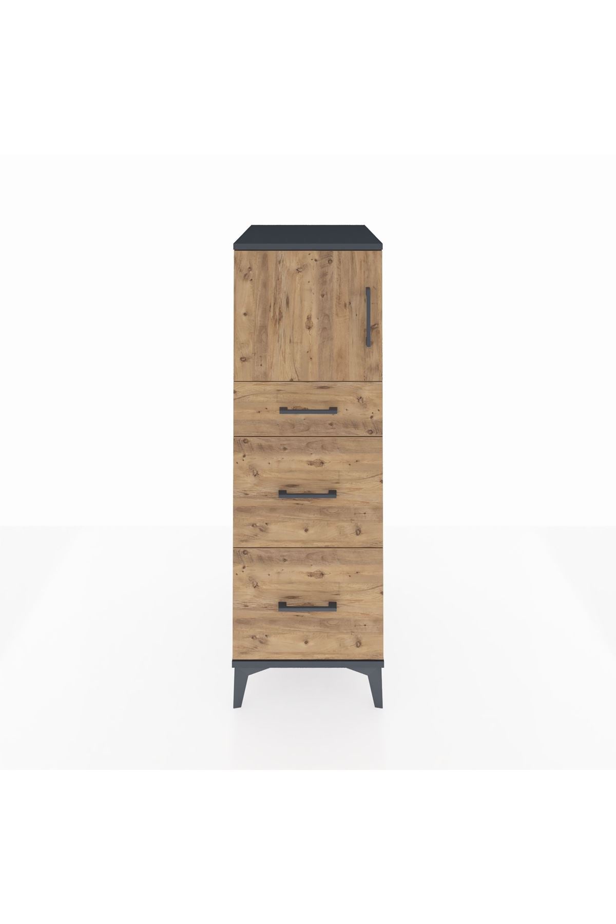 Kronos Dolap Tek Raflı 3 Çekmeceli Tek Kapaklı 44x59x134 Antrasit-Çam