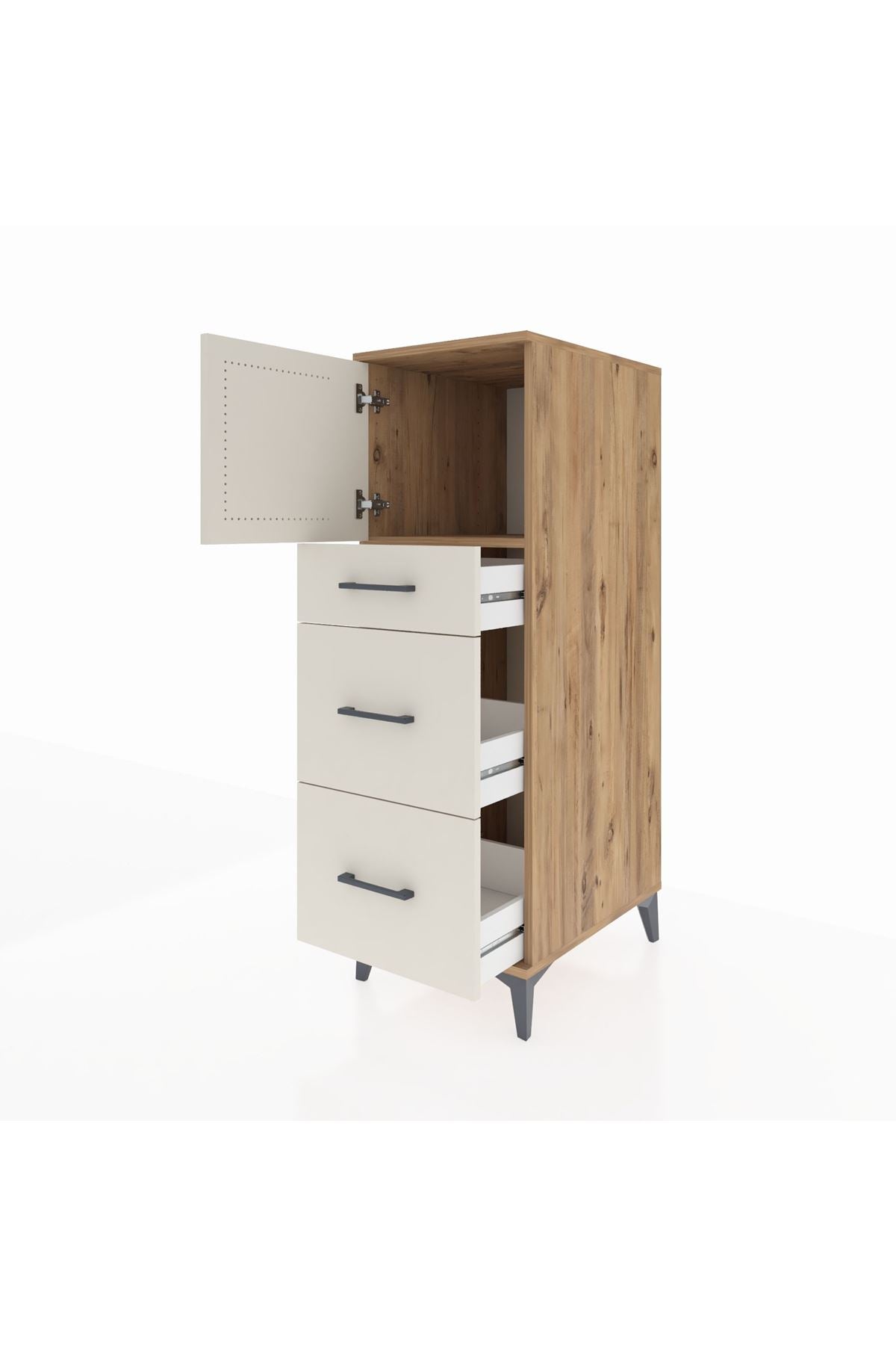 Kronos Dolap Tek Raflı 3 Çekmeceli Tek Kapaklı 44x59x134 Çam-Aytaşı