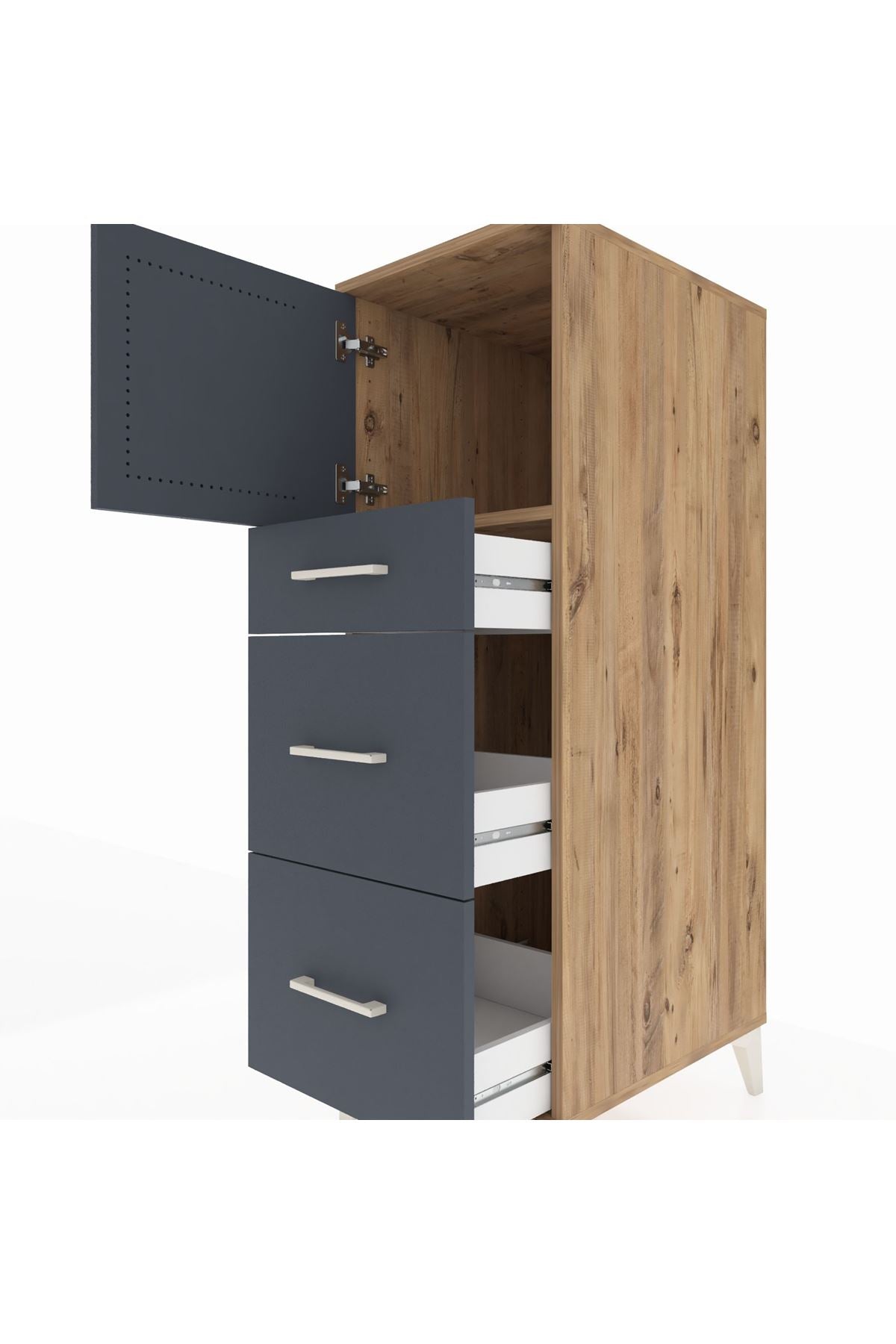 Kronos Dolap Tek Raflı 3 Çekmeceli Tek Kapaklı 44x59x134 Çam-Antrasit