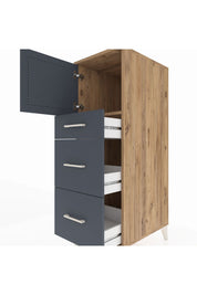Kronos Dolap Tek Raflı 3 Çekmeceli Tek Kapaklı 44x59x134 Çam-Antrasit