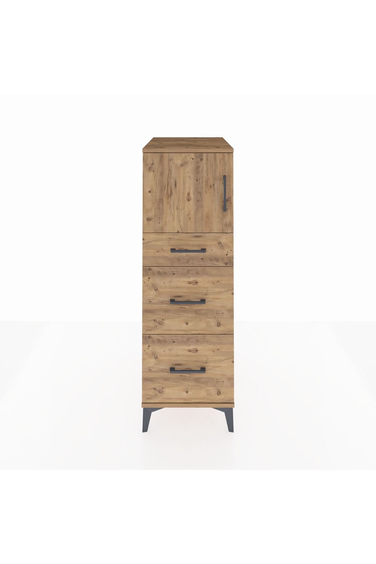 Kronos Dolap Tek Raflı 3 Çekmeceli Tek Kapaklı 44x59x134 Çam-Çam