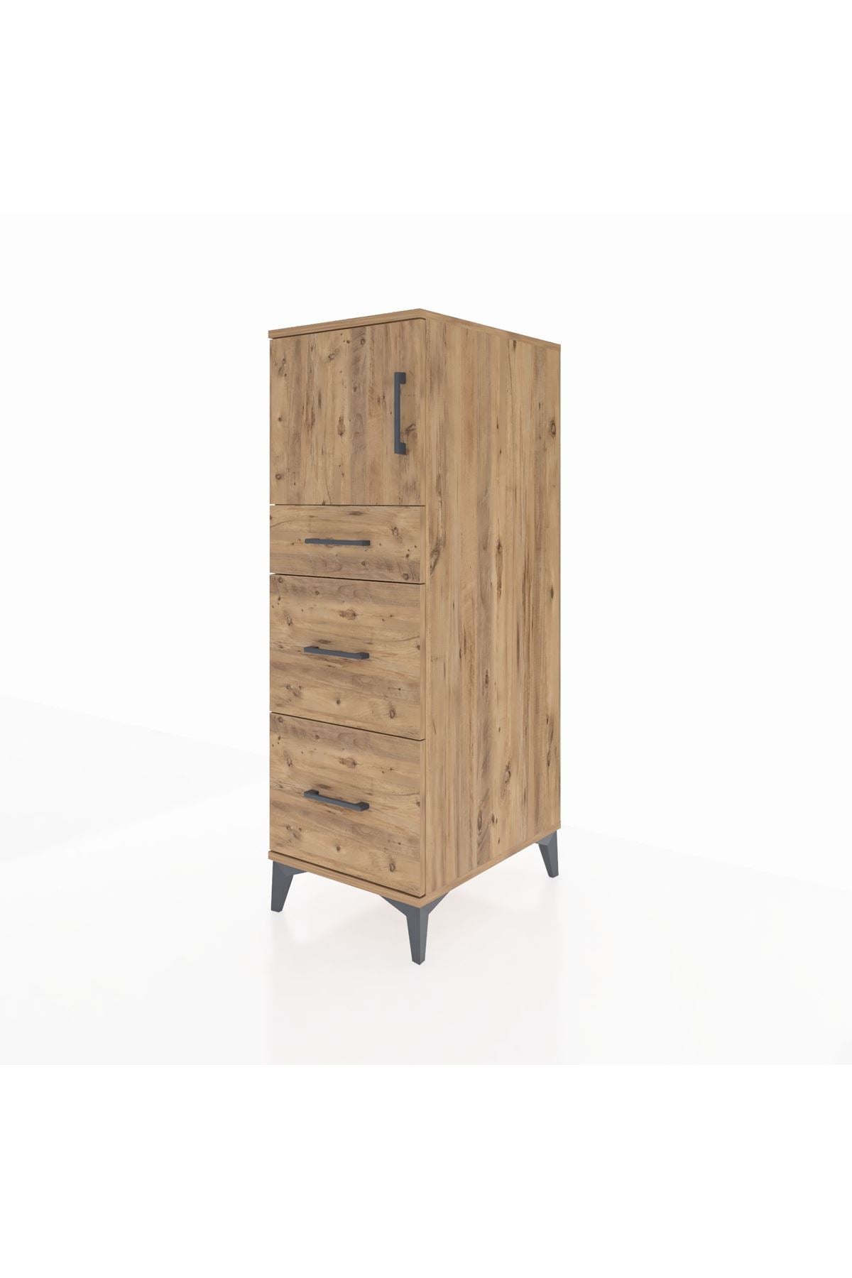 Kronos Dolap Tek Raflı 3 Çekmeceli Tek Kapaklı 44x59x134 Çam-Çam