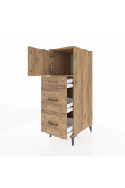 Kronos Dolap Tek Raflı 3 Çekmeceli Tek Kapaklı 44x59x134 Çam-Çam