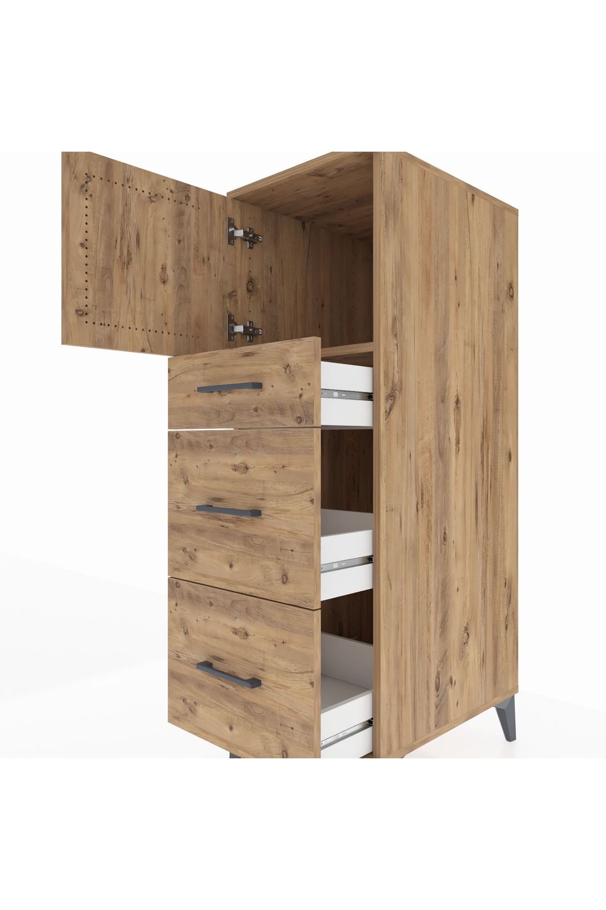 Kronos Dolap Tek Raflı 3 Çekmeceli Tek Kapaklı 44x59x134 Çam-Çam