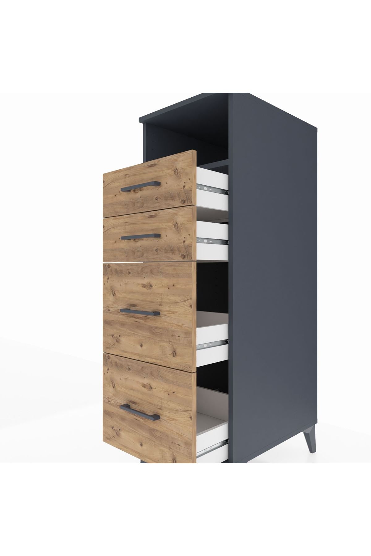 Kronos Dolap Tek Raflı 4 Çekmeceli 44x59x134 Antrasit-Çam