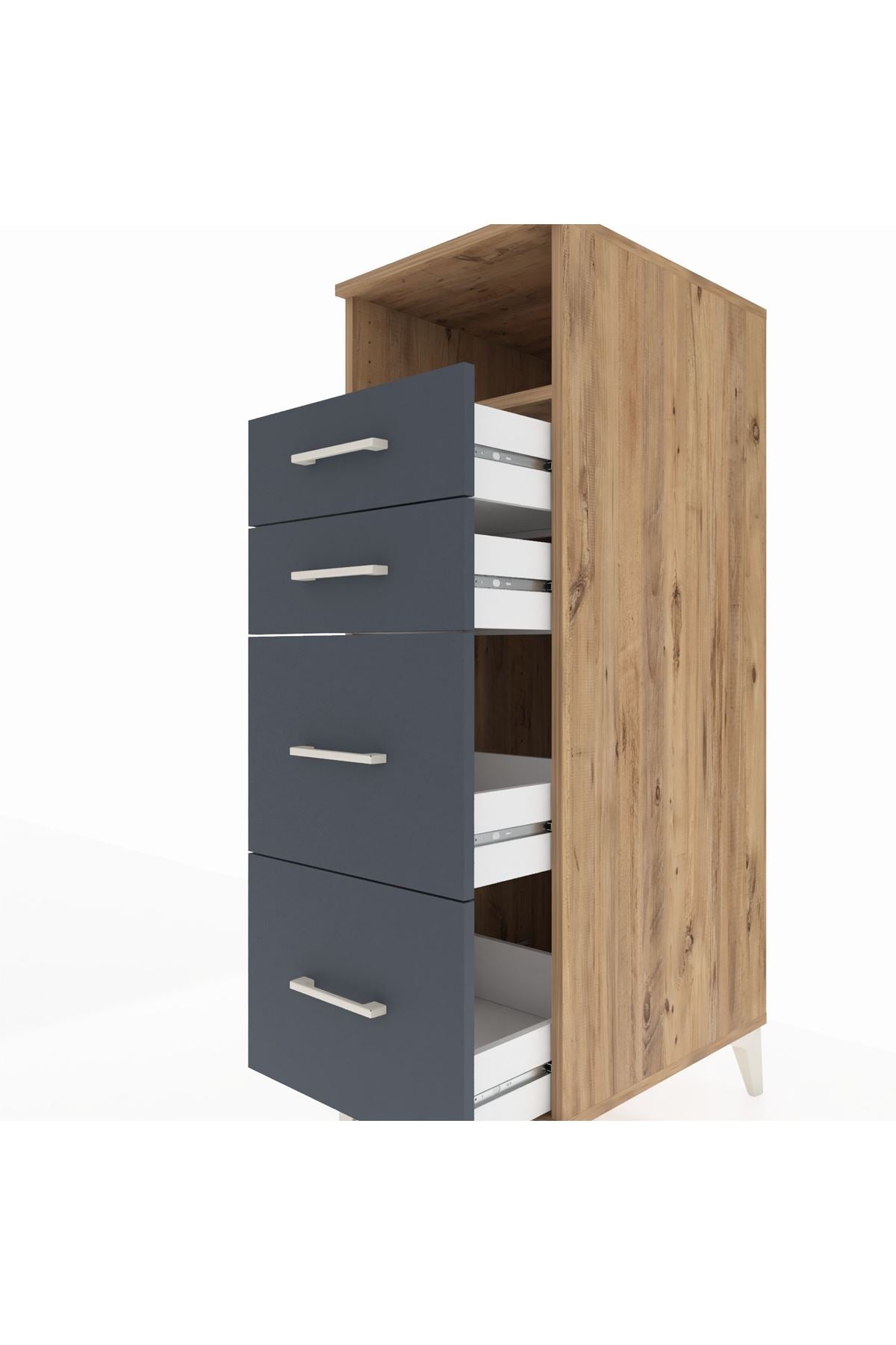 Kronos Dolap Tek Raflı 4 Çekmeceli 44x59x134 Çam-Antrasit