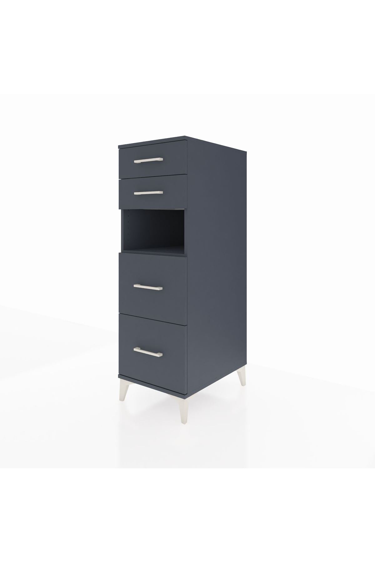 Kronos Dolap Tek Raflı 4 Çekmeceli 44x59x134 Antrasit-Antrasit