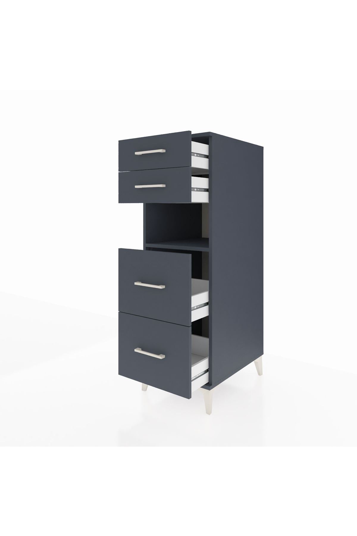 Kronos Dolap Tek Raflı 4 Çekmeceli 44x59x134 Antrasit-Antrasit