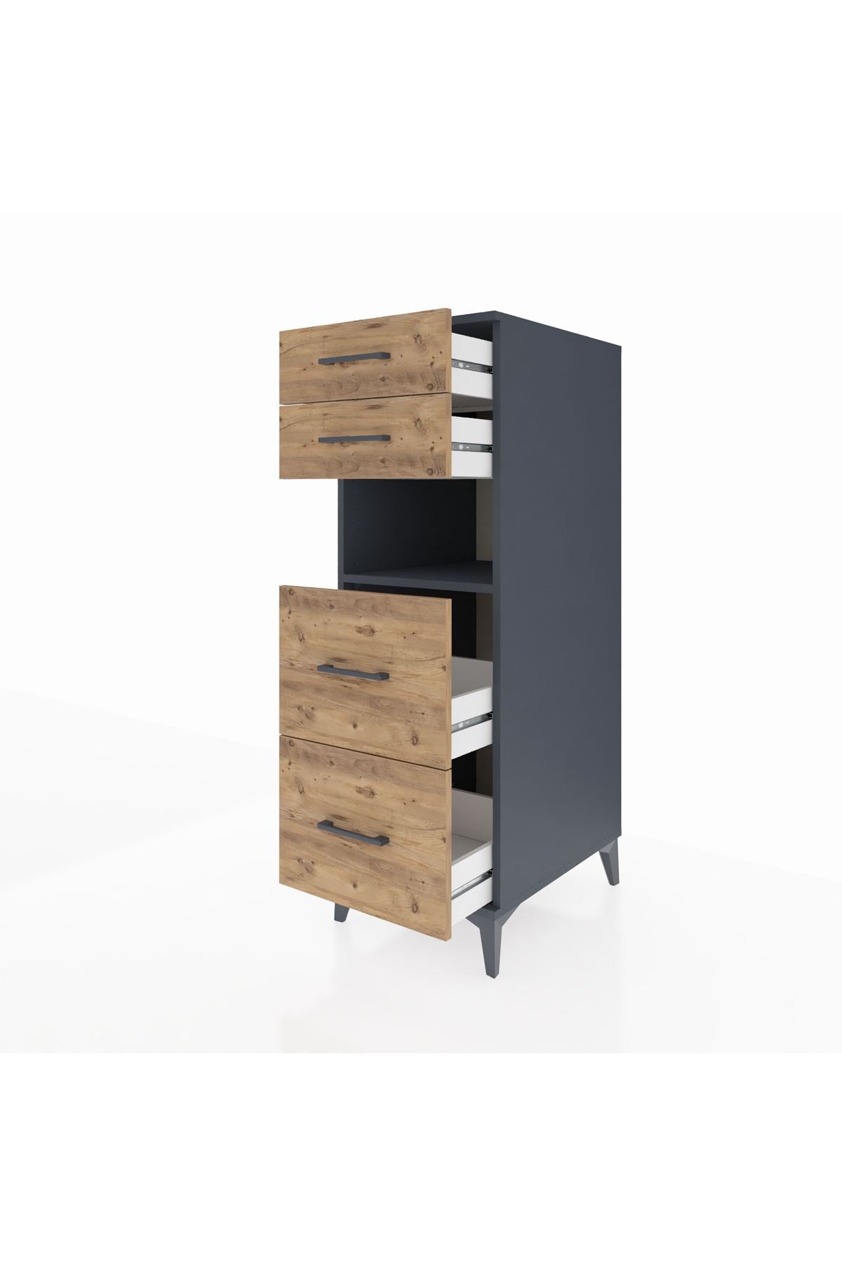 Kronos Dolap Tek Raflı 4 Çekmeceli 44x59x134 Antrasit-Çam