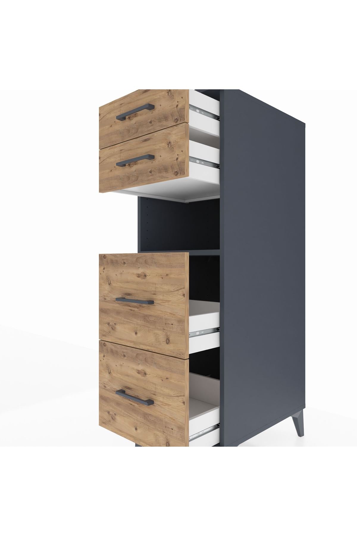 Kronos Dolap Tek Raflı 4 Çekmeceli 44x59x134 Antrasit-Çam