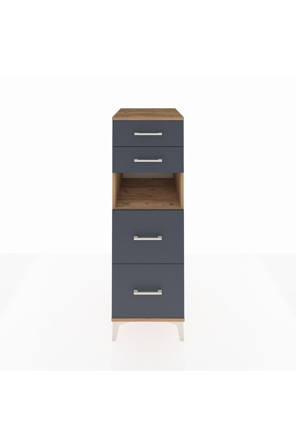 Kronos Dolap Tek Raflı 4 Çekmeceli 44x59x134 Çam-Antrasit