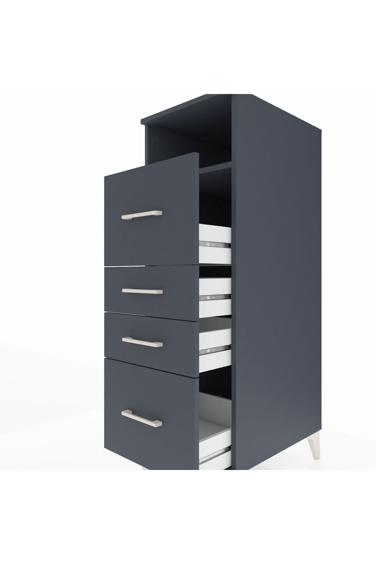 Kronos Dolap Tek Raflı 4 Çekmeceli 44x59x134 Antrasit-Antrasit