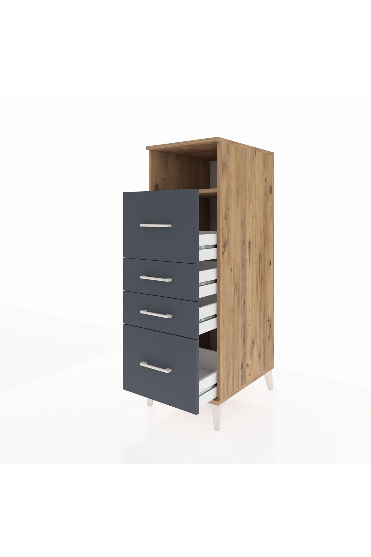 Kronos Dolap Tek Raflı 4 Çekmeceli 44x59x134 Çam-Antrasit