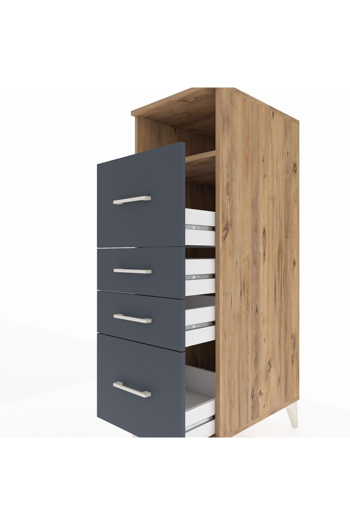 Kronos Dolap Tek Raflı 4 Çekmeceli 44x59x134 Çam-Antrasit