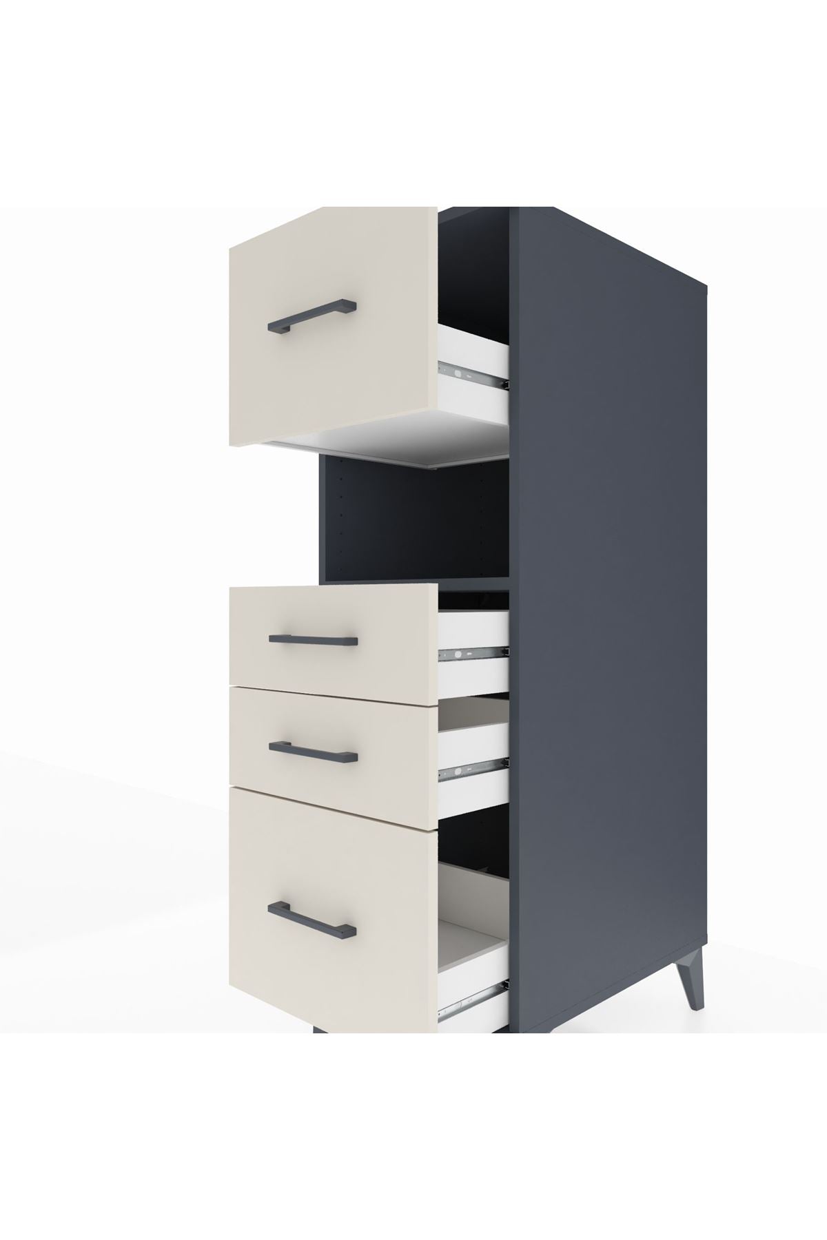 Kronos Dolap Tek Raflı 4 Çekmeceli 44x59x134 Antrasit-Aytaşı