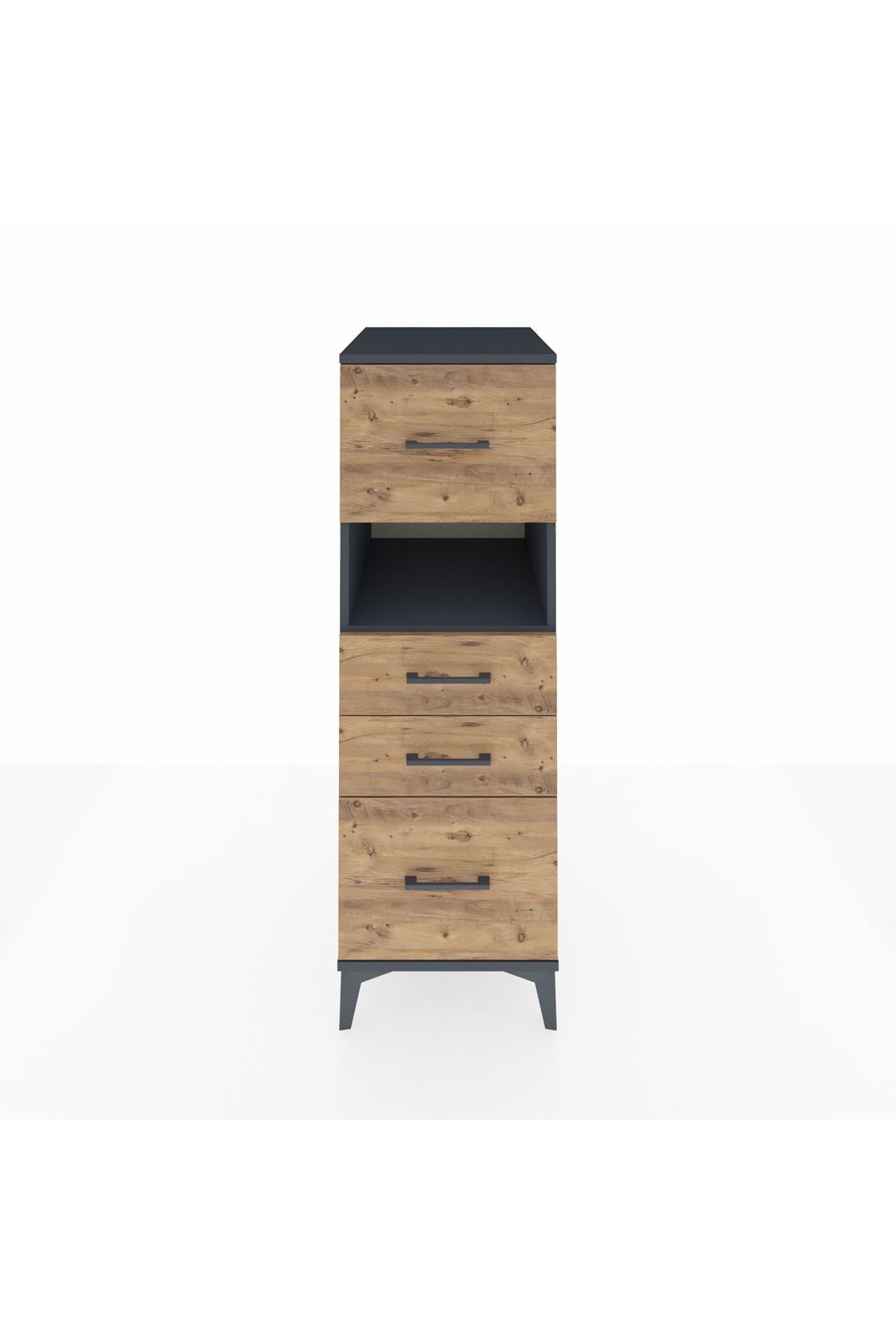 Kronos Dolap Tek Raflı 4 Çekmeceli 44x59x134 Antrasit-Çam