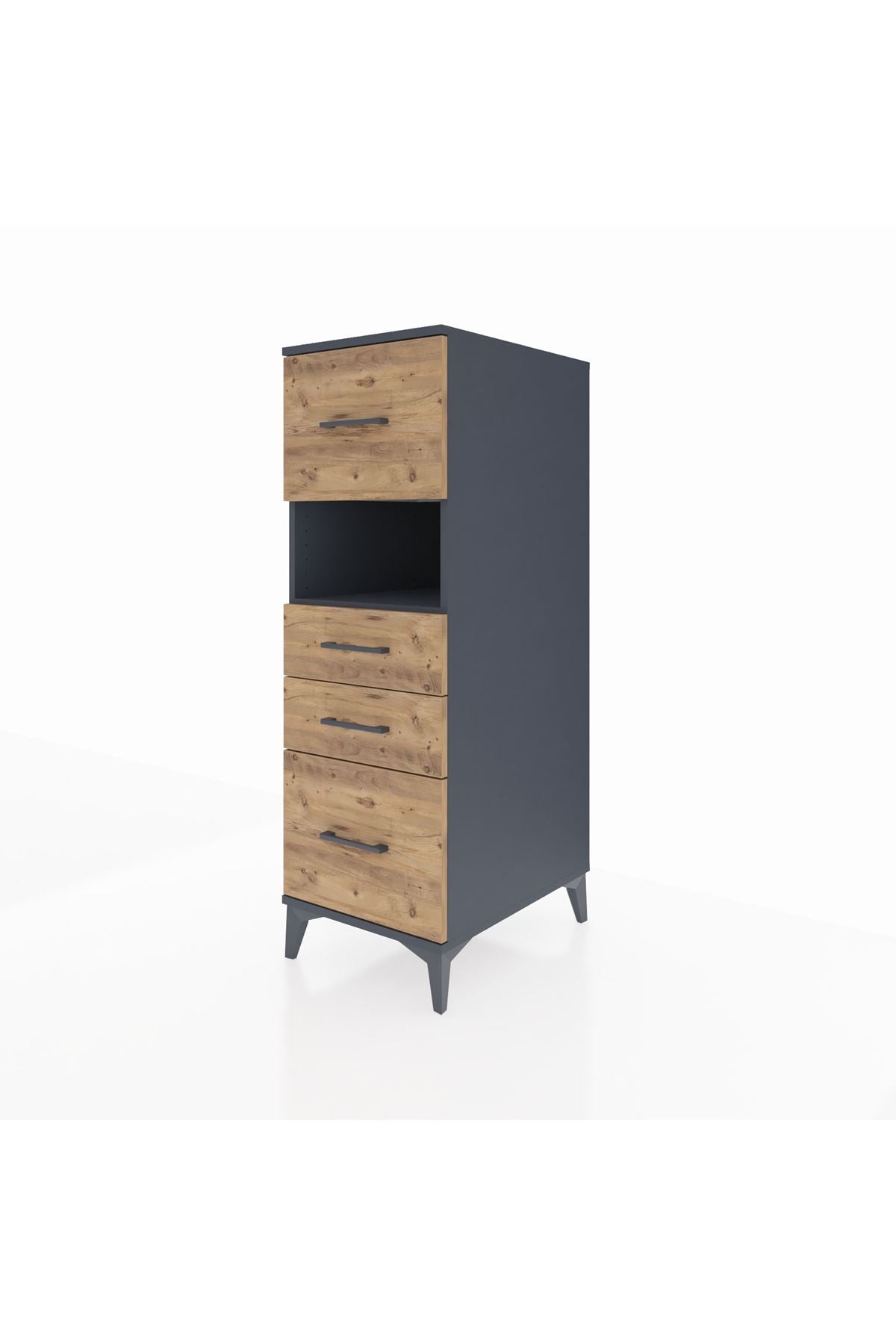 Kronos Dolap Tek Raflı 4 Çekmeceli 44x59x134 Antrasit-Çam